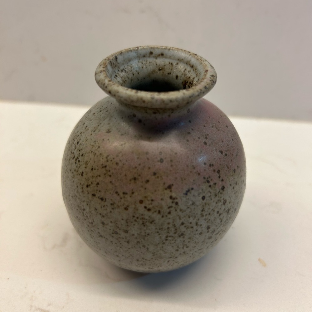 Miniature Ceramic Vase with brown, mauve tones and speckled. - Picture 5 of 5